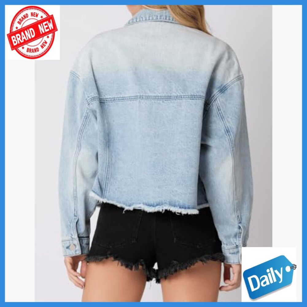 Long Sleeve Button Down 3D Flower Patchwork Crop … - image 5